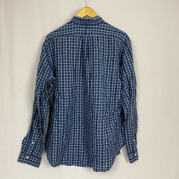 Ralph Lauren Linen Blend Button Up Shirt Mens XL Blue Plaid Classic Fit Long Slv - Picture 5 of 11
